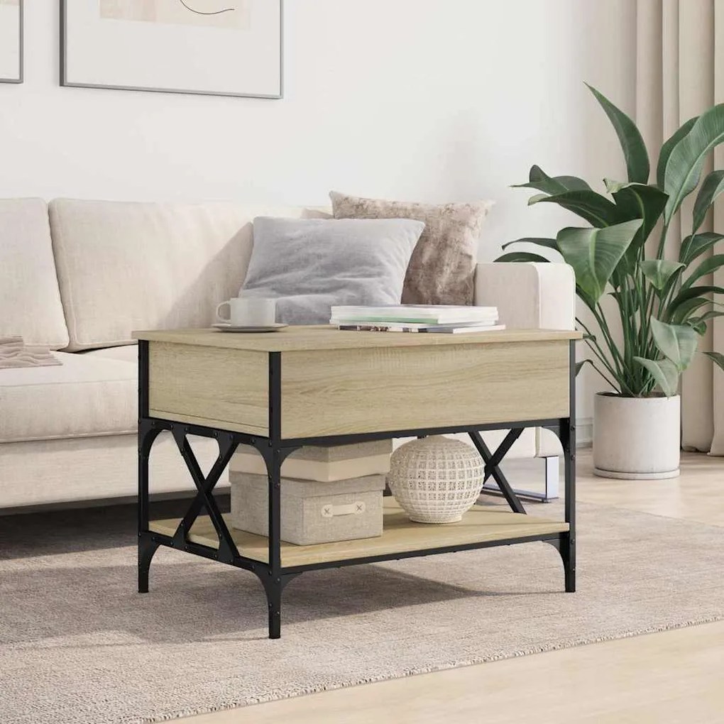 vidaXL Τραπεζάκι Σαλονιού Sonoma Δρυς 70x50x50 εκ. Επ. Ξύλο & Μέταλλο