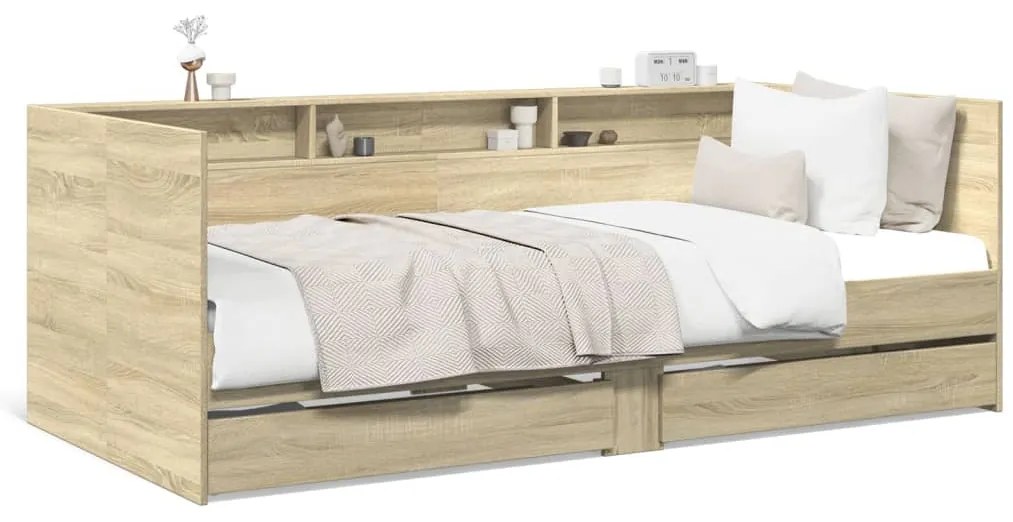vidaXL Καναπές Κρεβάτι με Συρτάρια Χωρίς Στρώμα Sonoma Δρυς 100x200εκ.
