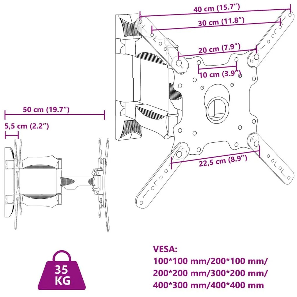 Βάση Τηλεόρασης Επιτοίχια για 32-35Ιν Max VESA 400x400χιλ. 35κ. - Μαύρο