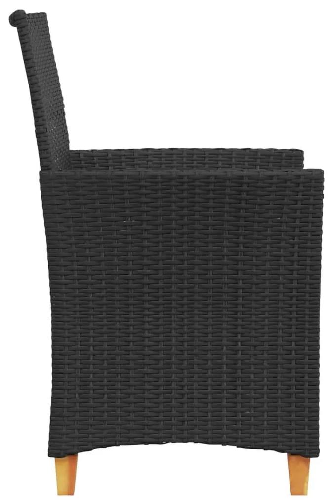 Καρέκλες Κήπου 2 τεμ. Μαύρες Συνθ. Ρατάν/Μασίφ Ξύλο+Μαξιλάρια - Μαύρο