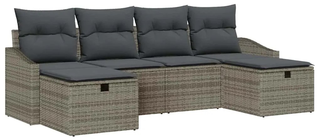 vidaXL Σετ Καναπέ Κήπου με μαξιλάρι 6 pcs Γκρι Πολυ ράταν