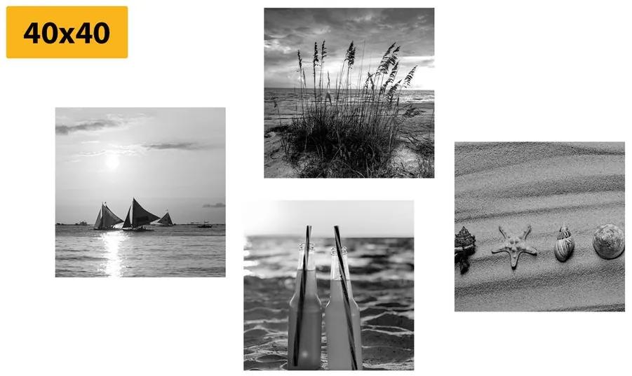 Σετ εικόνων θάλασσα και παραλία σε μαύρο & άσπρο - 4x 40x40