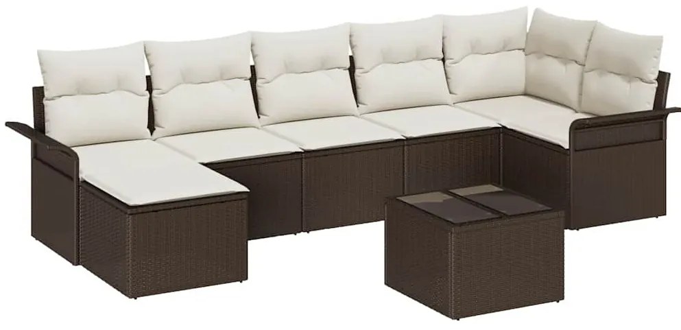 vidaXL Σετ Καναπέ Κήπου με μαξιλάρι 8 pcs Καφέ Πολυ ράταν