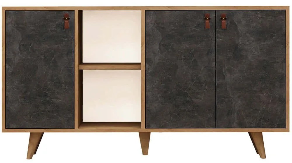 Μπουφές Planky 811MDD3413 140x40x86cm Oak-Dark Grey Μοριοσανίδα,Ξύλο