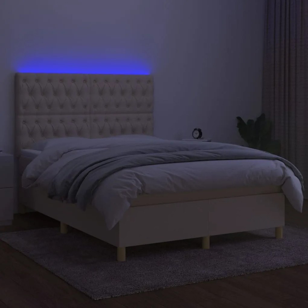 ΚΡΕΒΑΤΙ BOXSPRING ΜΕ ΣΤΡΩΜΑ &amp; LED ΚΡΕΜ 140X200 ΕΚ. ΥΦΑΣΜΑΤΙΝΟ 3135682