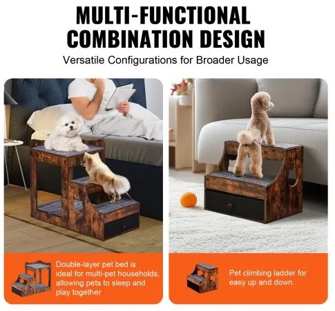 VEVOR Pet Bunk Bed with Stairs Dog/Cat Window Perch with Storage Indoor Brown