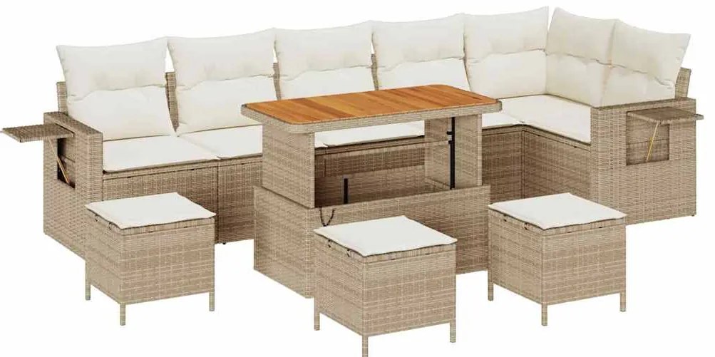 vidaXL Σετ Καναπέ Κήπου Ρυθμιζόμενο ύψος 10 pcs Μπεζ συνθετικό ρατάν