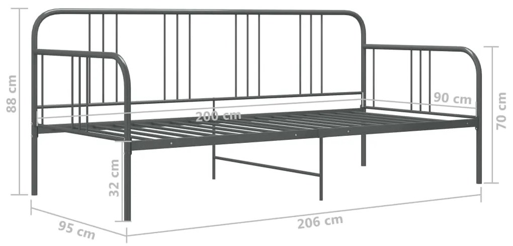 ΠΛΑΙΣΙΟ ΓΙΑ ΚΑΝΑΠΕ - ΚΡΕΒΑΤΙ ΓΚΡΙ 90 X 200 ΕΚ. ΜΕΤΑΛΛΙΚΟ 324751