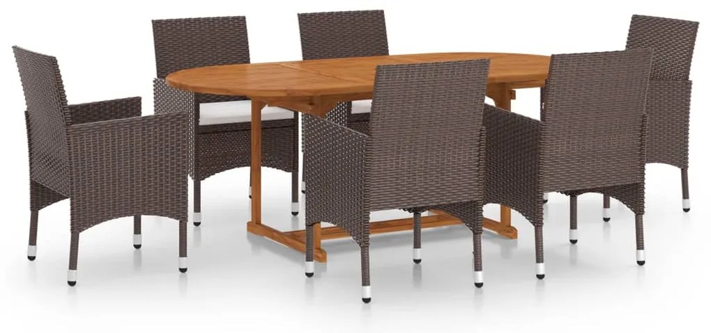 vidaXL Σετ Τραπεζαρίας Κήπου 7 Τεμαχίων Καφέ Από Συνθετικό Ρατάν