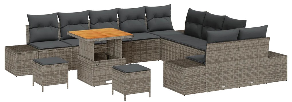 vidaXL Σετ Καναπέ Κήπου με μαξιλάρι 13 pcs Γκρι Πολυ ράταν