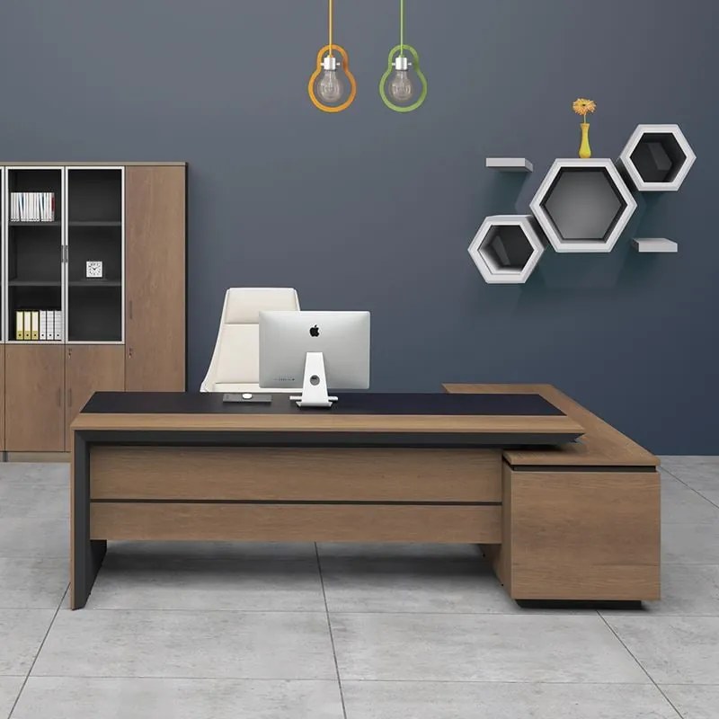 WOODWELL ΕΟ811,LUPROLINE *Προσφοράς* Γραφείο Αριστερή Γωνία Απόχρωση Καρυδί Δρυς - Μαύρο 200x85/180x40 H.75/63cm ΕΟ811,LU