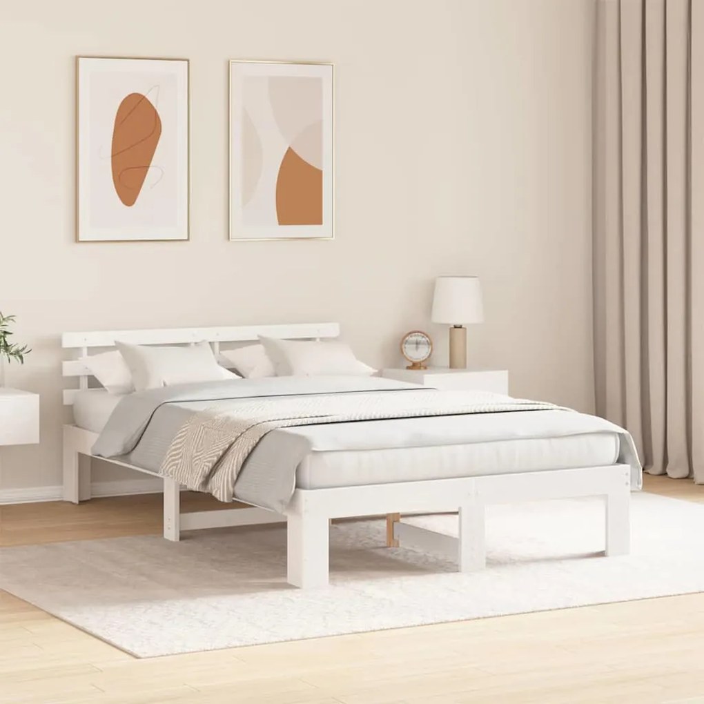 vidaXL Σκελετός Κρεβατιού Λευκό 135 x 190 cm Μασίφ ξύλο πεύκου