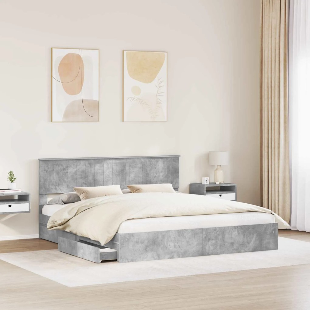 vidaXL Κρεβάτι Αποθήκης Σκυρόδεμα Γκρι 180 x 200 cm Επεξεργασμένο ξύλο