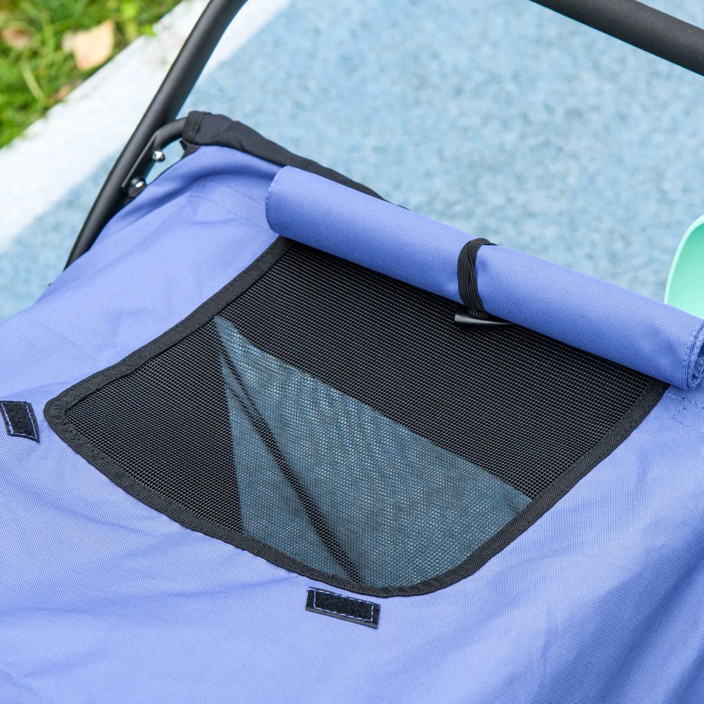 PawHut Καρότσι σκύλου, αναδιπλούμενο, ανακλινόμενο, μαξιλάρι ύπνου, ατσάλινο πλαίσιο, Μπλε/Μαύρο