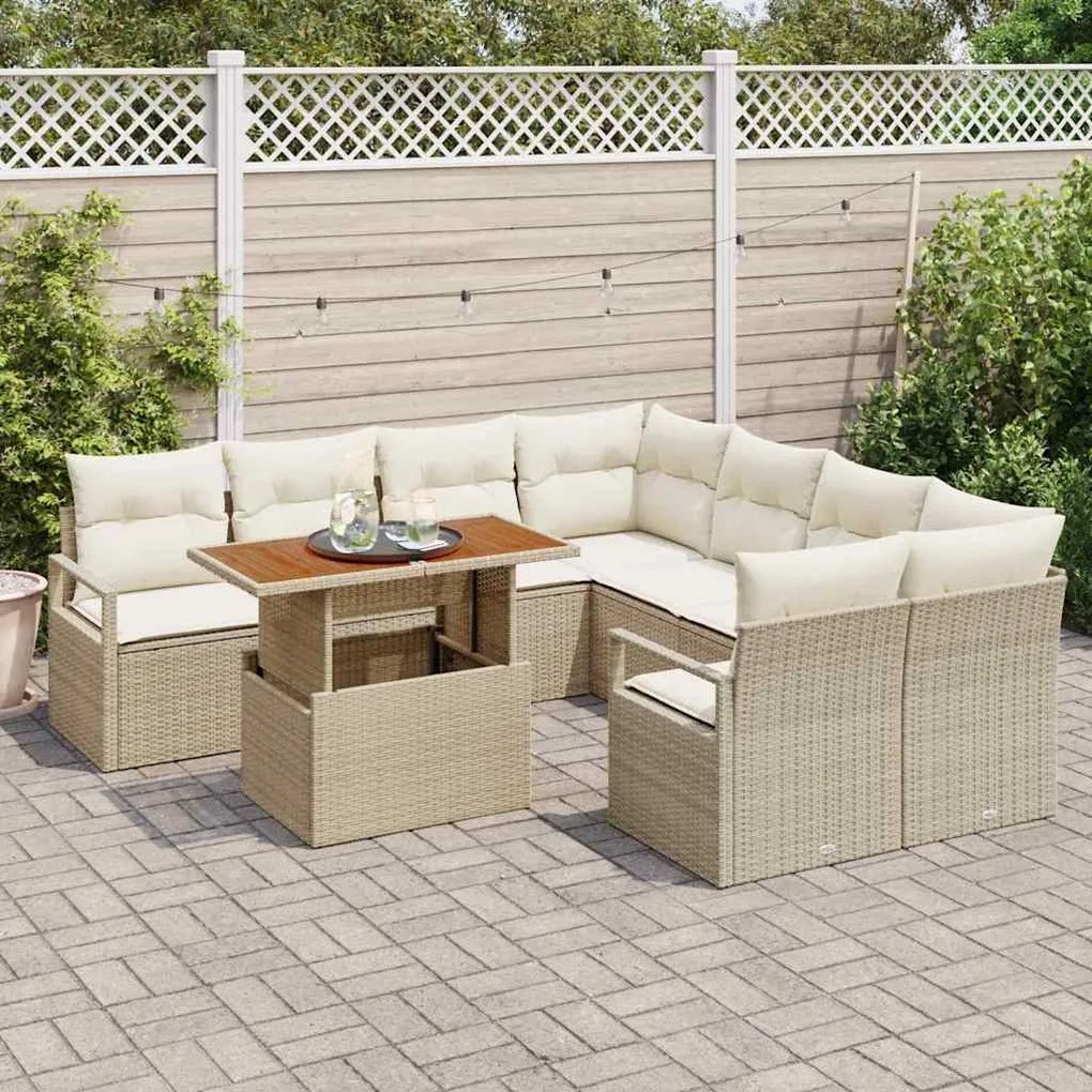 vidaXL Σέτ φαγητού για κήπο 9 pcs Μπεζ, Κρέμα 100 x 55 x 73 εκ