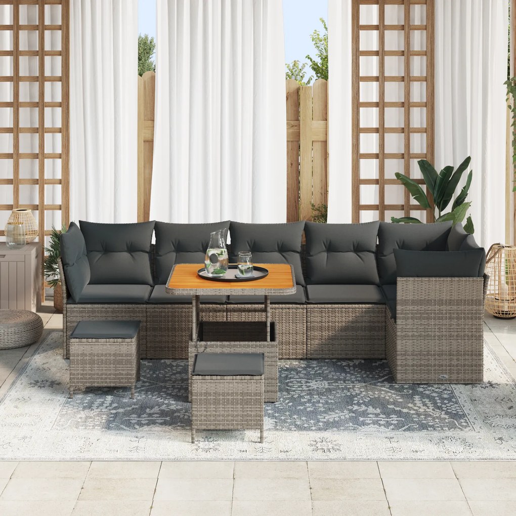 vidaXL Σετ Καναπέ Κήπου 9 pcs Γκρι συνθετικό ρατάν