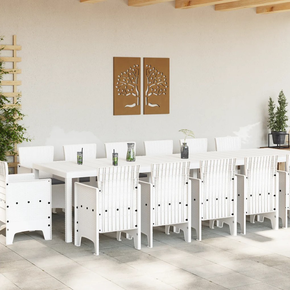 vidaXL Σέτ φαγητού για κήπο 15 pcs Λευκό Rattan Polt