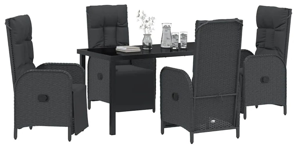 vidaXL Σέτ φαγητού για κήπο με μαξιλάρι 5 pcs Μαύρο συνθετικό ρατάν