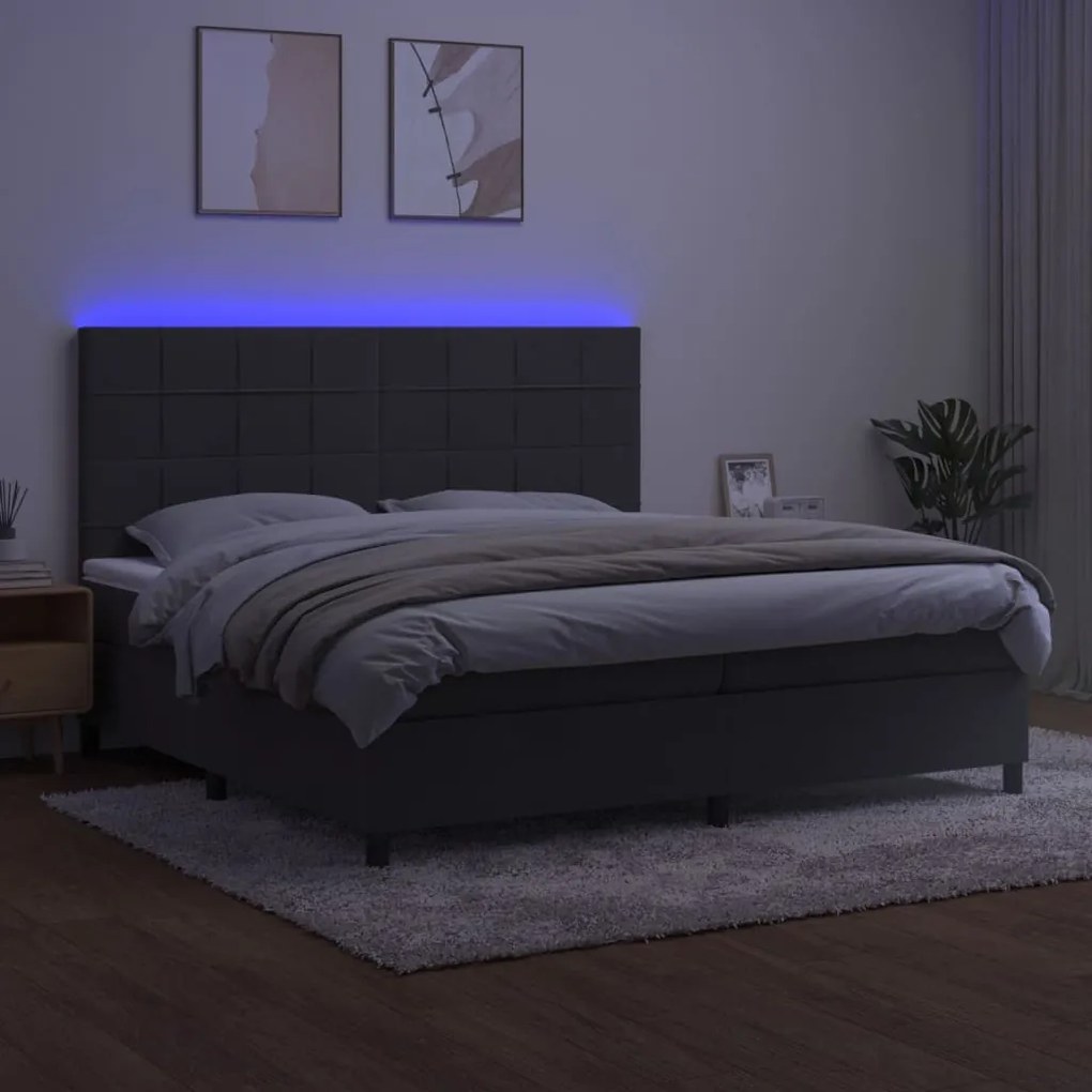 ΚΡΕΒΑΤΙ BOXSPRING ΜΕ ΣΤΡΩΜΑ &amp; LED ΣΚ. ΓΚΡΙ 200X200ΕΚ. ΒΕΛΟΥΔΙΝΟ 3136144