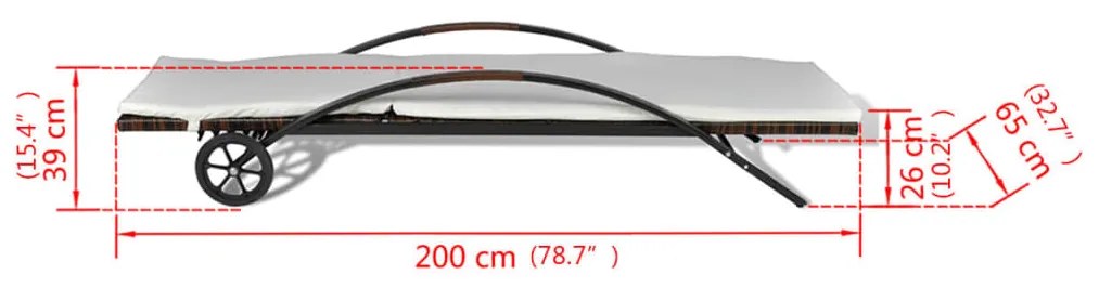 vidaXL Ξαπλώστρα Καφέ από Συνθετικό Ρατάν με Μαξιλάρι και Ρόδες