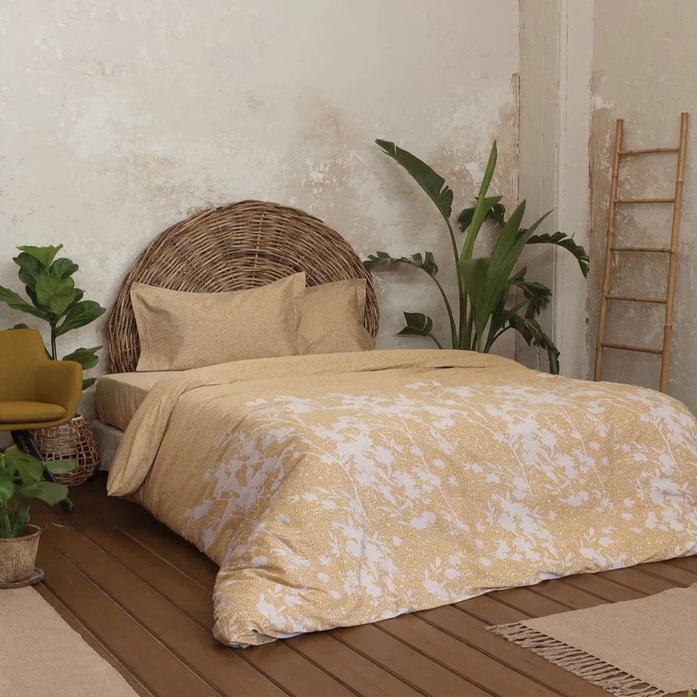Σεντόνια Inflory (Σετ 4τμχ) Ocher Nima Υπέρδιπλo 100% Cotton Satin