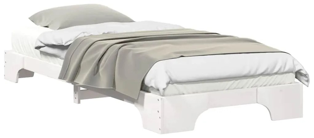 vidaXL Κρεβάτι δαπέδου Λευκό 100 x 220 cm Μασίφ ξύλο πεύκου