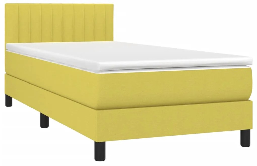 vidaXL Κρεβάτι Boxspring με Στρώμα & LED Πράσινο 100x200 εκ Υφασμάτινο