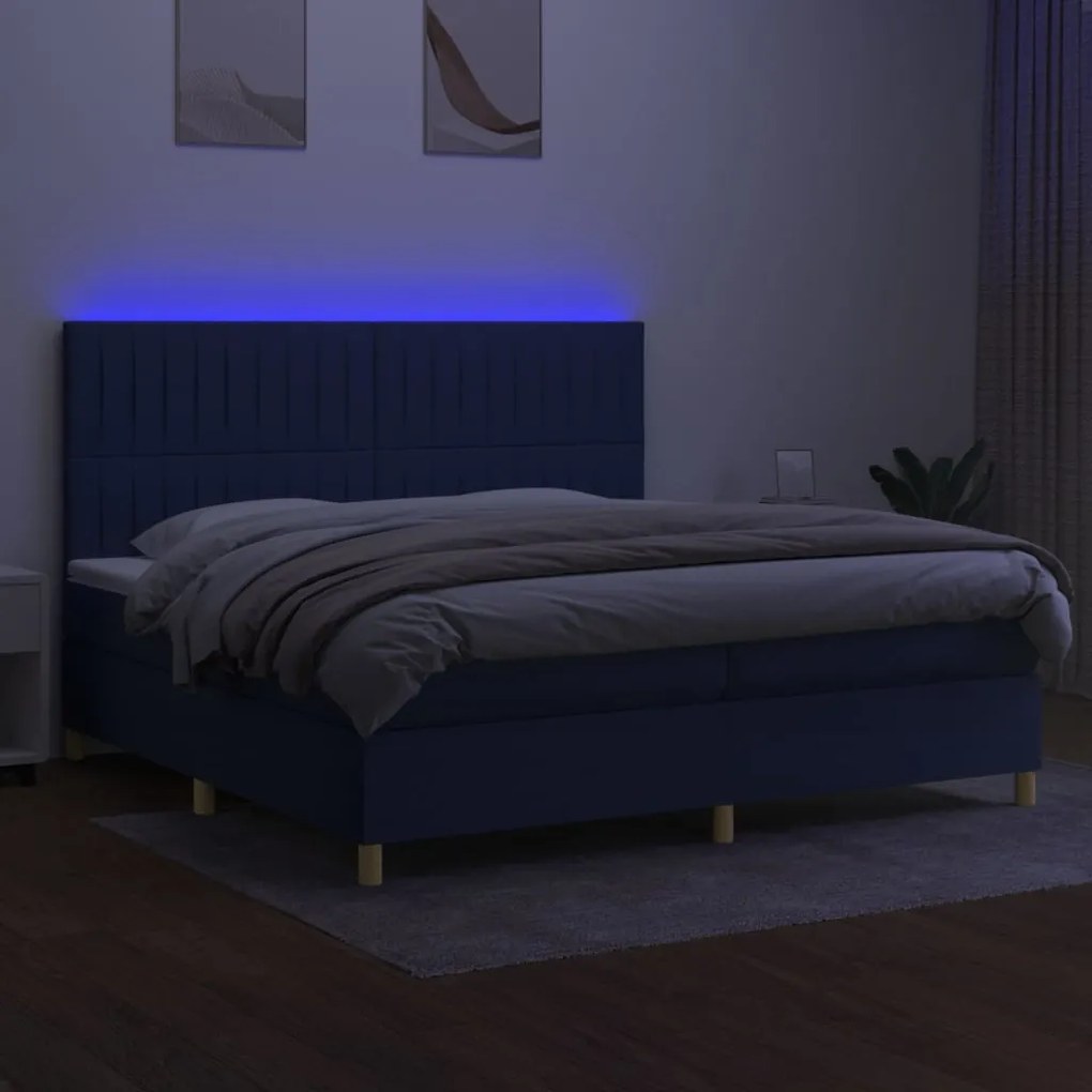 vidaXL Κρεβάτι Boxspring με Στρώμα & LED Μπλε 200x200 εκ. Υφασμάτινο