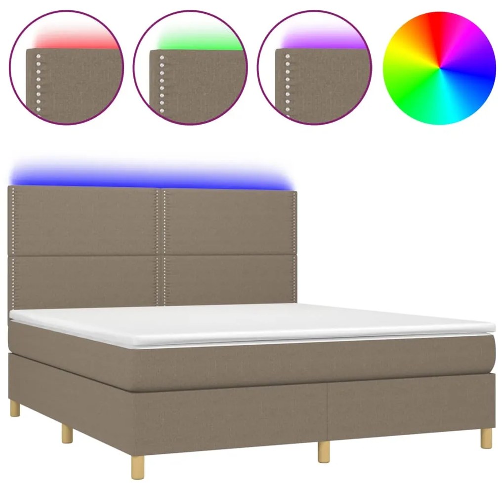 vidaXL Κρεβάτι Boxspring με Στρώμα & LED Taupe 160x200 εκ. Υφασμάτινο