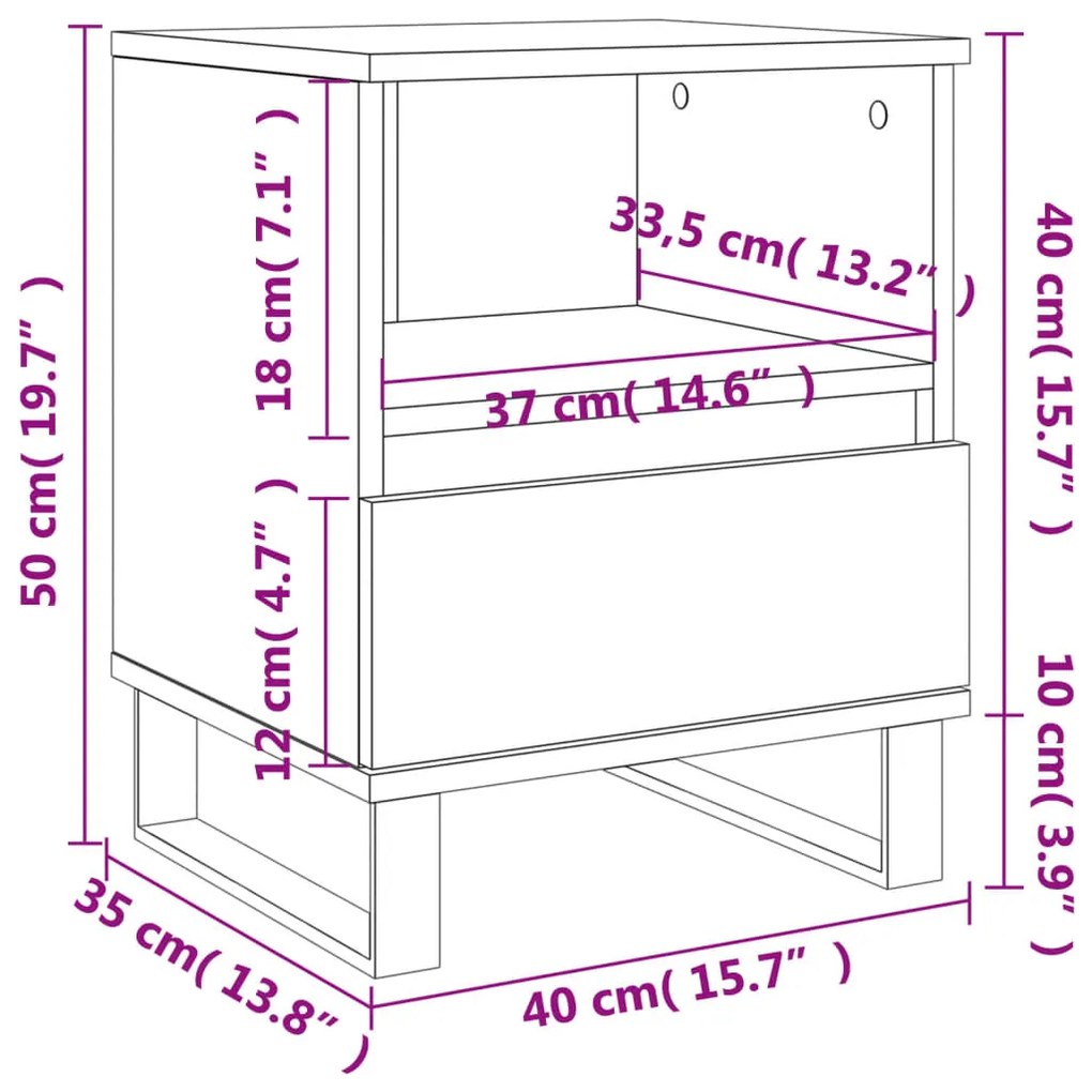 Κομοδίνο Καπνιστή Δρυς 40 x 35 x 50 εκ. από Επεξεργ. Ξύλο - Καφέ