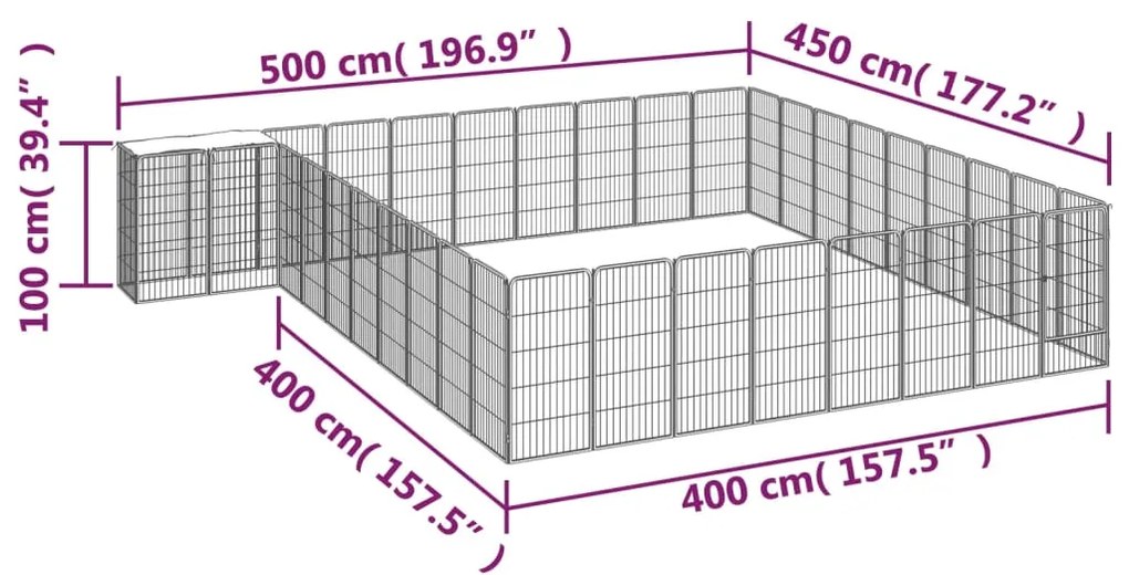 vidaXL Κλουβί Σκύλου 38 Πάνελ Μαύρο 50x100 εκ. Ατσάλι με Βαφή Πούδρας