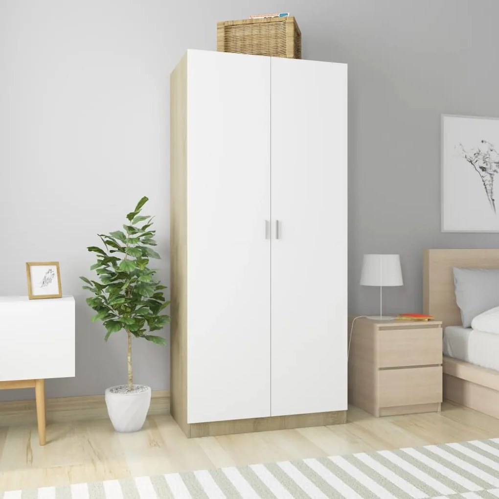 vidaXL Ντουλάπα Λευκή / Sonoma Δρυς 90 x 52 x 200 εκ. από Μοριοσανίδα