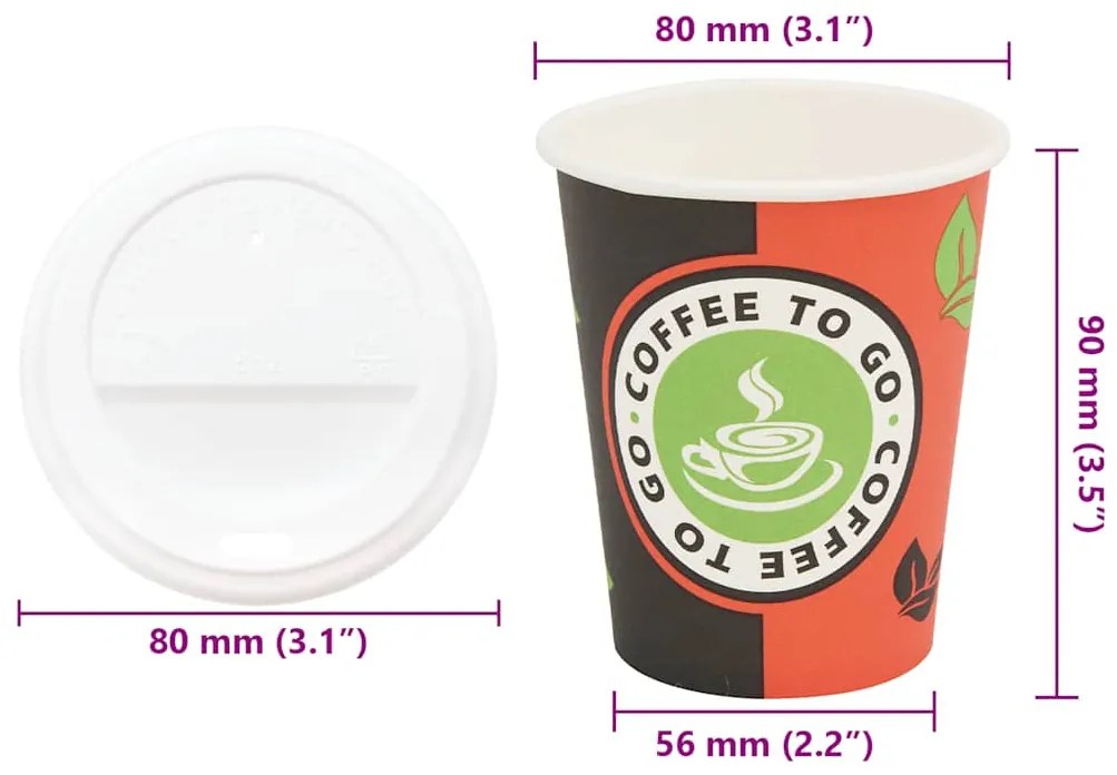 Χάρτινα ποτήρια καφέ με καπάκια 1000 τεμάχια 8oz 240ml 3325212