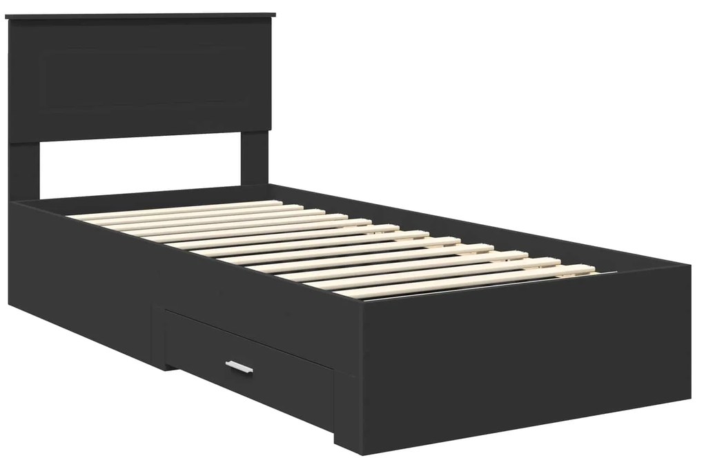 vidaXL Σκελετός Κρεβατιού με κεφαλάρι Μαύρο και Ασημί 75 x 190 cm