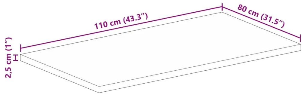 Επιφάνεια Τραπεζιού Ορθογώνια 110x80x2,5 εκ. Μασίφ Ξύλο Ακακίας - Καφέ