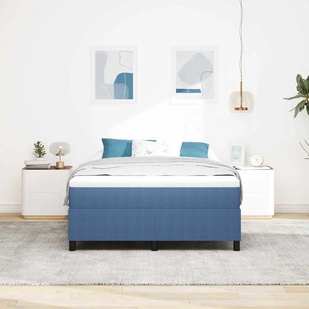 vidaXL Κρεβάτι με ελατήρια Μπλέ, Λευκό 203 x 140 x 60 εκ Βελούδο