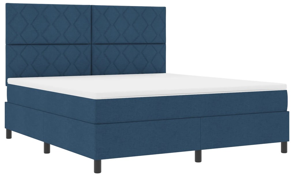 vidaXL Κρεβάτι Box Spring με Στρώμα Μπλε Σούπερ Κινγκ Ύφασμα