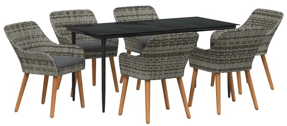 vidaXL Σέτ φαγητού για κήπο με μαξιλάρι 7 pcs Γκρι συνθετικό ρατάν