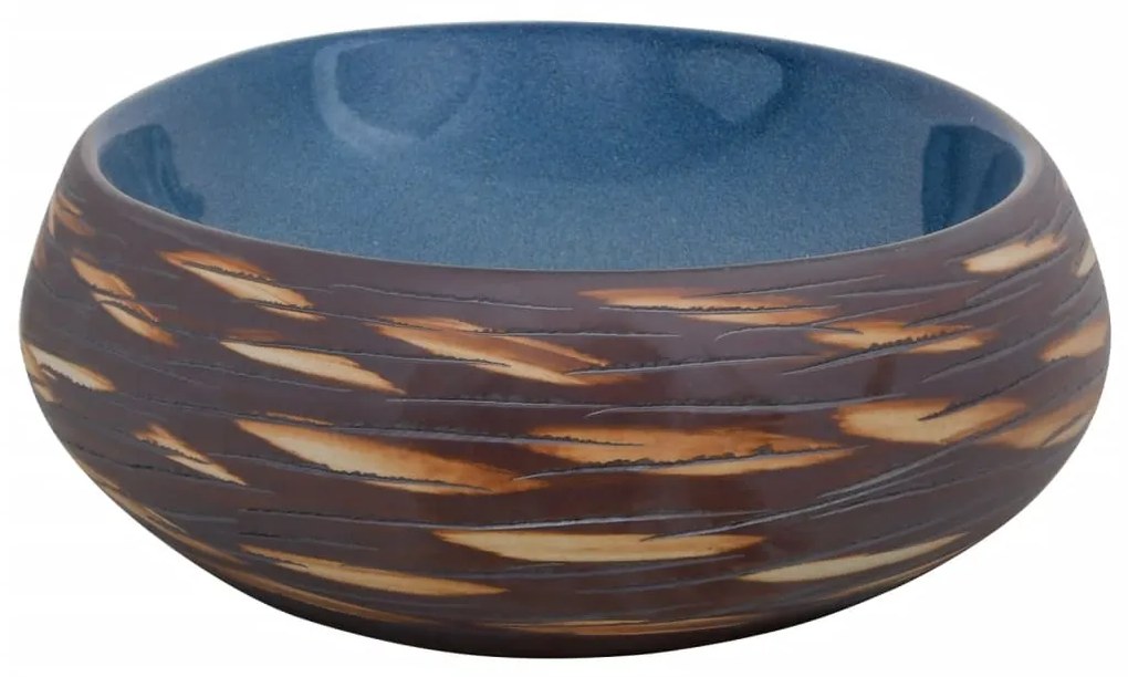 vidaXL Νιπτήρας Οβάλ Καφέ και Μπλε 59 x 40 x 15 εκ. Κεραμικός