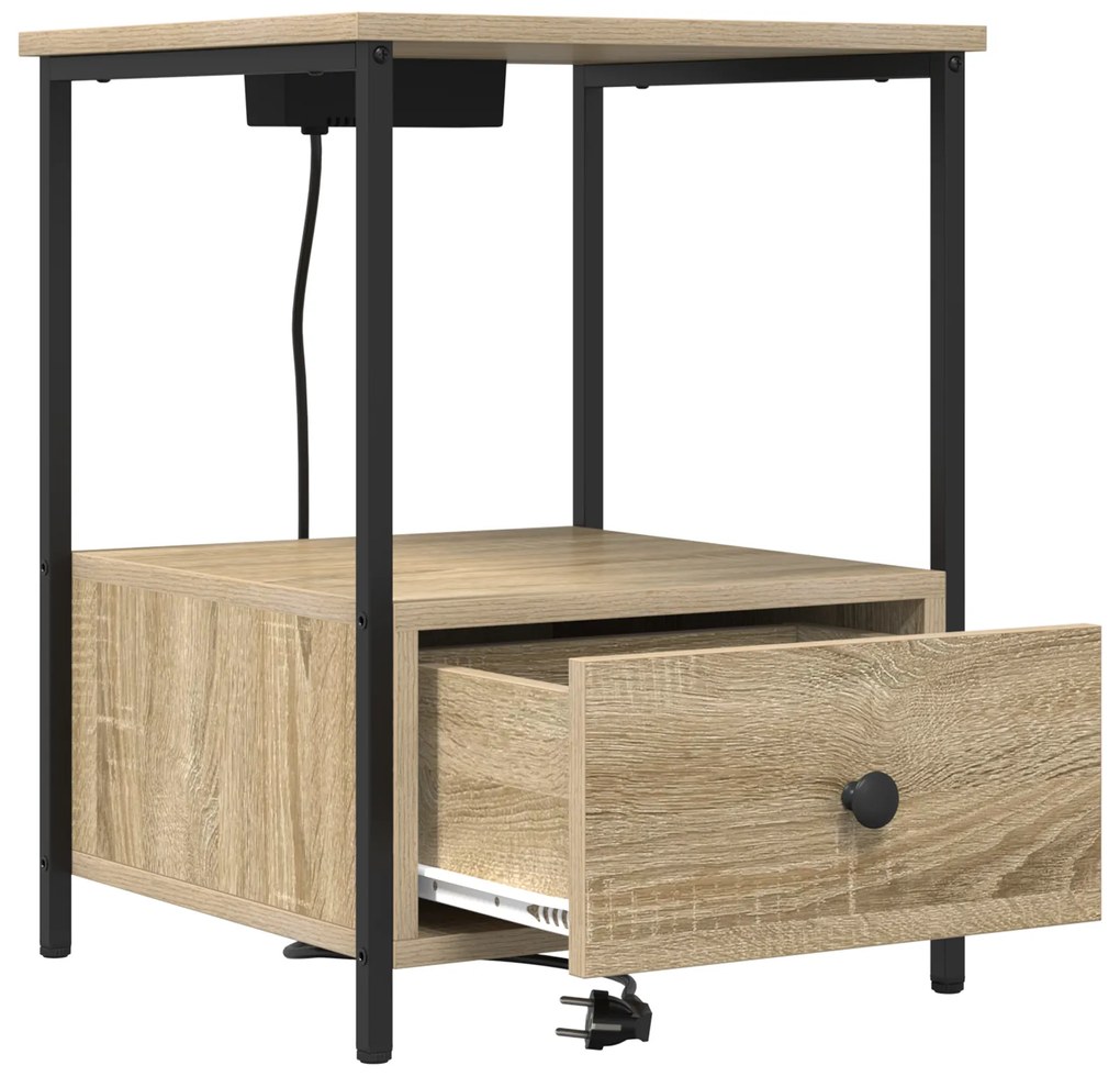 vidaXL Κομοδίνο με Σταθμό Φόρτισης με συρτάρι 2 pcs Sonoma Δρυς
