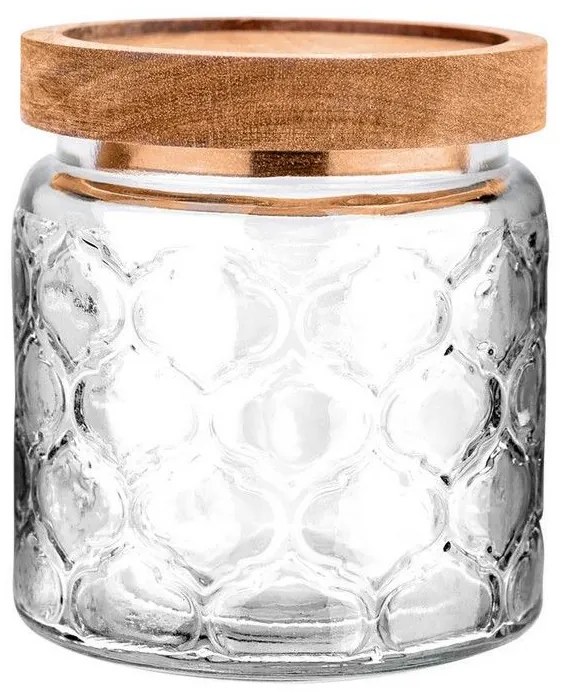 Δοχείο Αποθήκευσης Γυάλινο Allure 01-23591 500ml 11x10cm Ανάγλυφο Με Καπάκι Natural-Clear Estia Wood, Glass