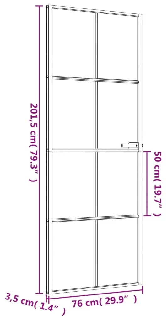 Εσωτερική Πόρτα Μαύρη 76x201,5 εκ. Ψημένο Γυαλί και Αλουμίνιο - Μαύρο