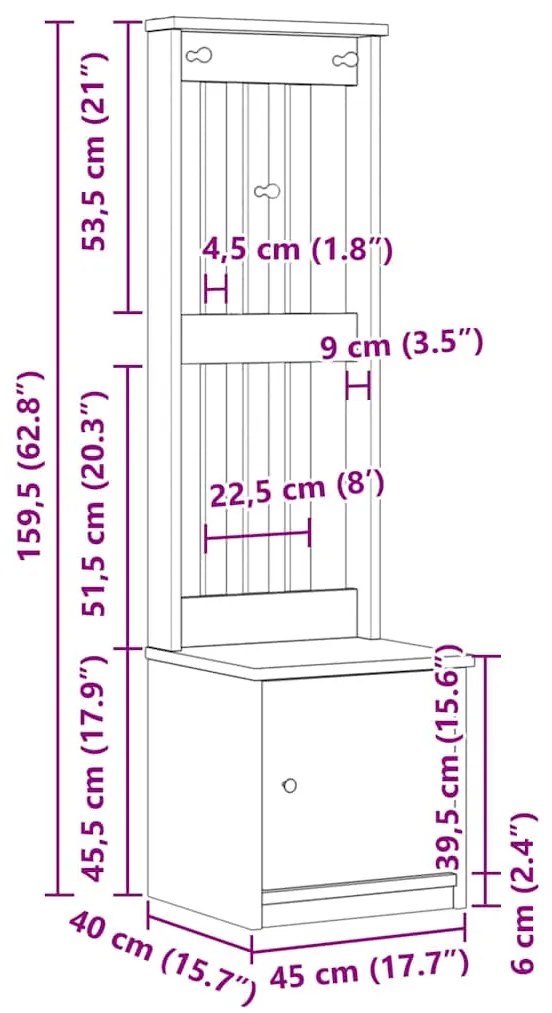 Δέντρο χωλ "SANDENS" 45x40x159,5 εκ.Πεύκο μασίφ ξύλο - Καφέ
