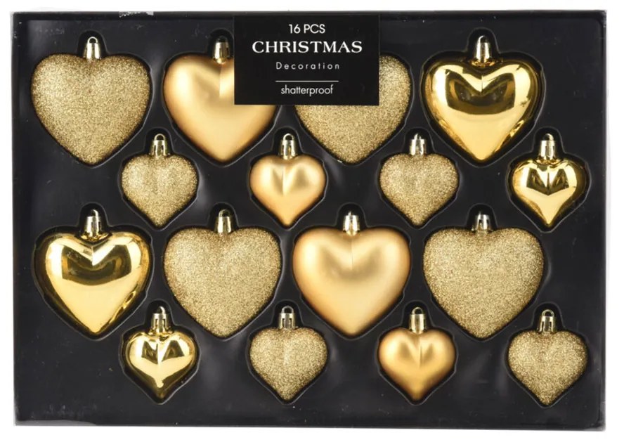 Χριστουγεννιάτικα Στολίδια (Σετ 16τμχ) K-M Heart Gold AVS101600