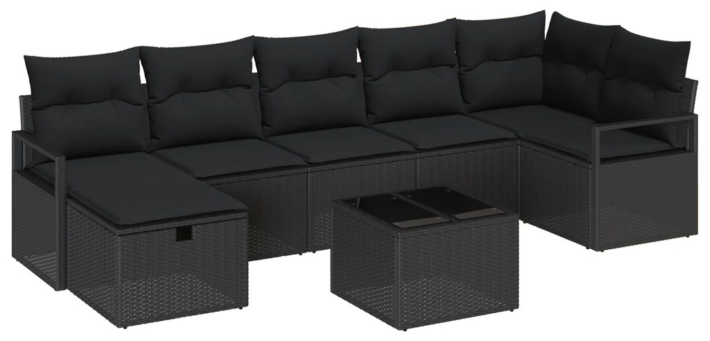 vidaXL 8 Piece Καναπές Κήπου με Μαξιλάρες Μαύρο Πολυ Ρατάν