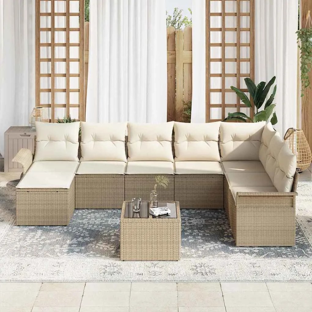 vidaXL Σετ Καναπέ Κήπου με μαξιλάρι 9 pcs Καφέ Πολυ ράταν