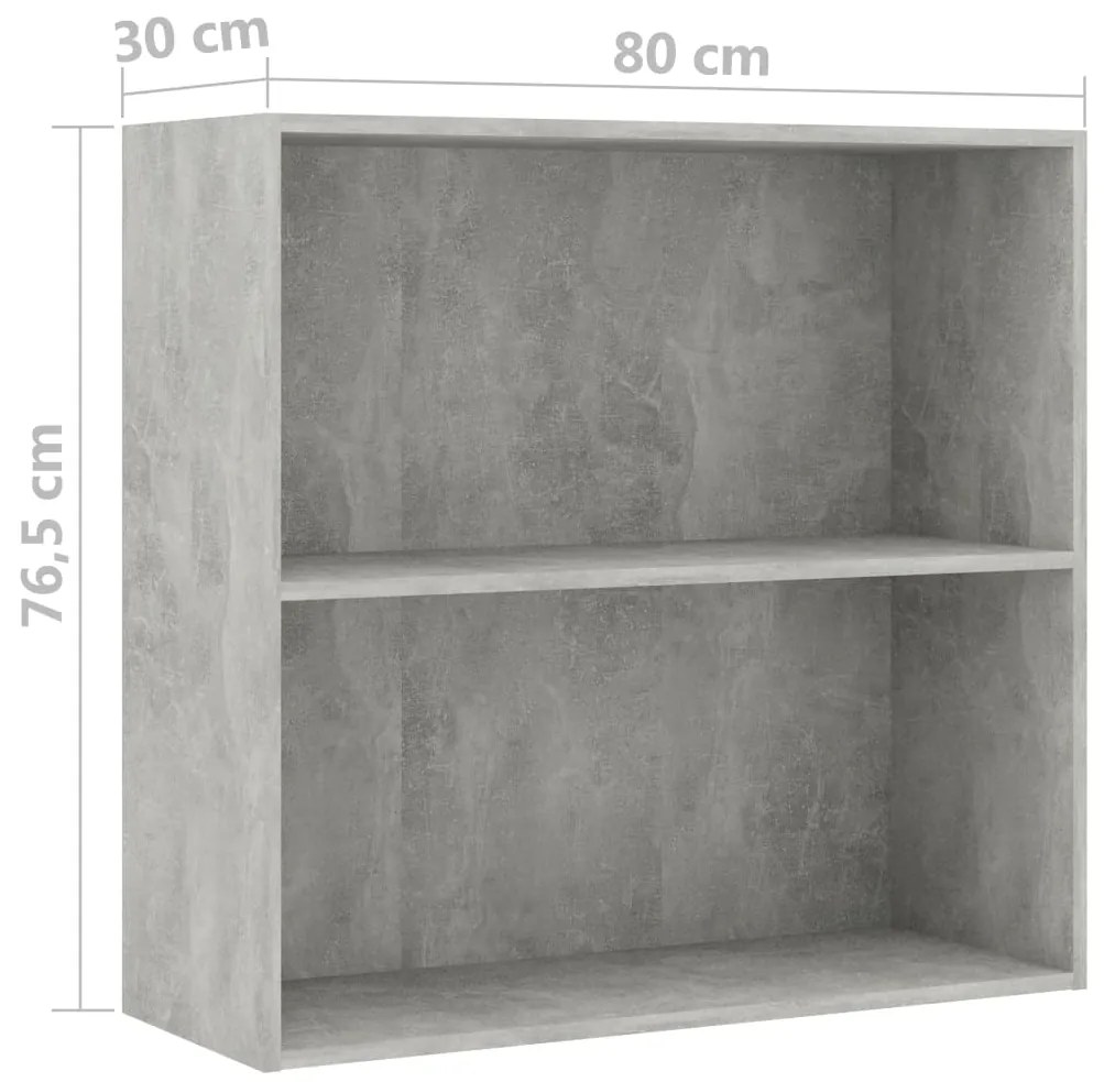 vidaXL Βιβλιοθήκη με 2 Ράφια Γκρι Σκυροδεμ. 80x30x76,5 εκ. Μοριοσανίδα