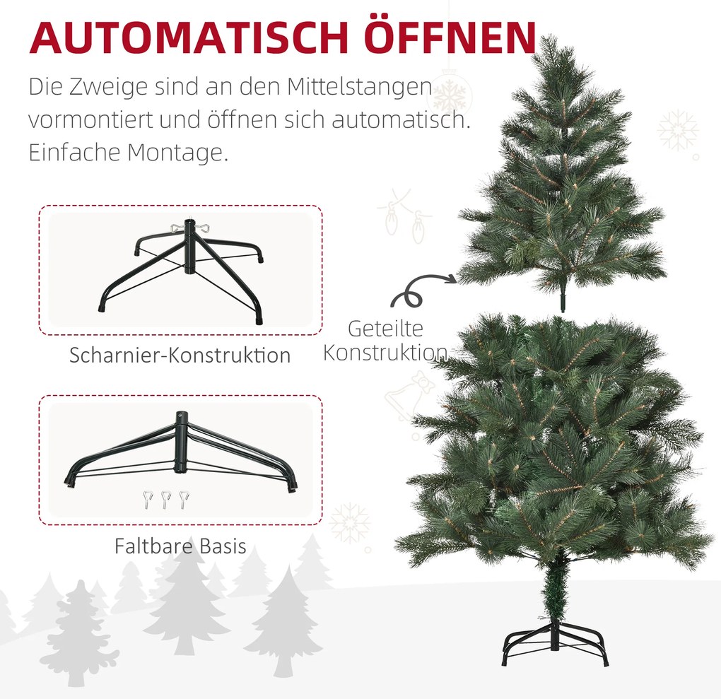 HOMCOM Χριστουγεννιάτικο Δέντρο Ø90 x 180 cm, τεχνητό έλατο, ρεαλιστικό φύλλωμα, Πράσινο