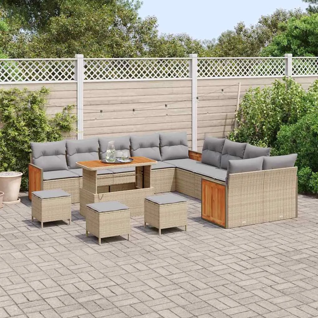 vidaXL Σετ Καναπέ Κήπου 14 pcs Μπεζ, Ανοιχτό γκρι 110 x 55 x 71 εκ