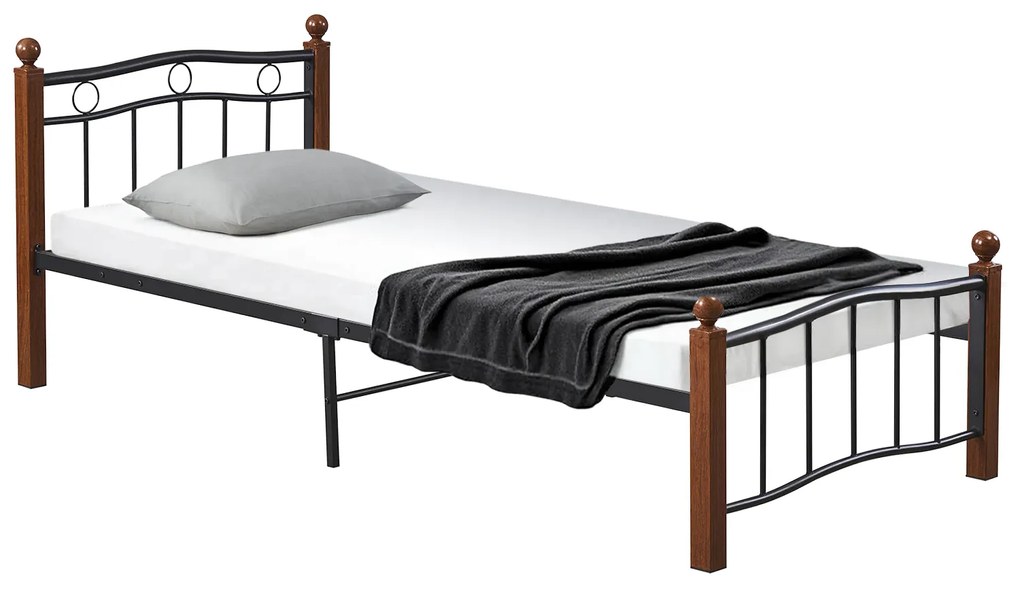 Κρεβάτι Μονό ArteLibre ARROWHEAD Μαύρο/Καρυδί Μέταλλο Για Στρώμα 90x200cm